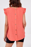 Light Brown Linen Look Top Back Button For Women ONE SIZE - Dropwear