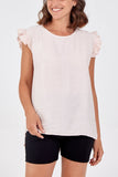 White Linen Look Top Back Button For Women ONE SIZE - Dropwear