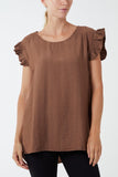 Linen Look Top Back Button For Women  - Dropwear