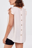 Navy Linen Look Top Back Button For Women ONE SIZE - Dropwear