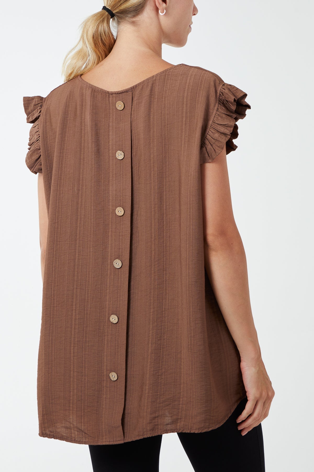 Linen Look Top Back Button For Women  - Dropwear