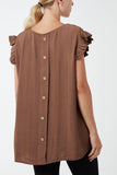 Linen Look Top Back Button For Women  - Dropwear