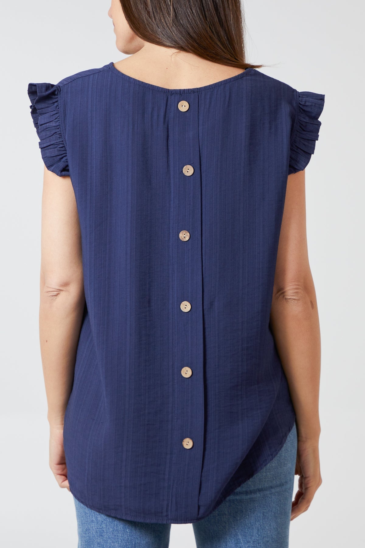 Linen Look Top Back Button For Women  - Dropwear