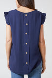 Linen Look Top Back Button For Women  - Dropwear