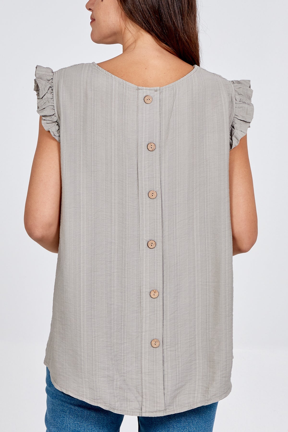 Khaki Linen Look Top Back Button For Women ONE SIZE - Dropwear