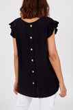 Sky Blue Linen Look Top Back Button For Women ONE SIZE - Dropwear