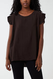 Denim Linen Look Top Back Button For Women ONE SIZE - Dropwear