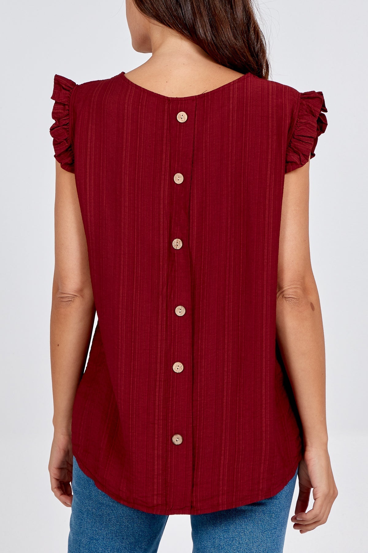 Linen Look Top Back Button For Women  - Dropwear