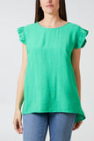 Blue Linen Look Top Back Button For Women ONE SIZE - Dropwear
