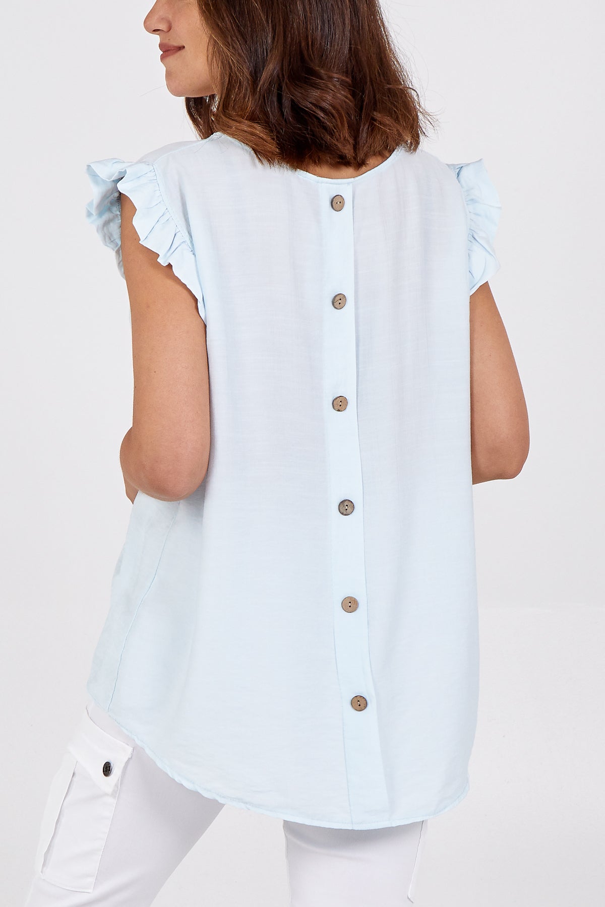Bottle Green Linen Look Top Back Button For Women ONE SIZE - Dropwear