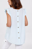 Bottle Green Linen Look Top Back Button For Women ONE SIZE - Dropwear