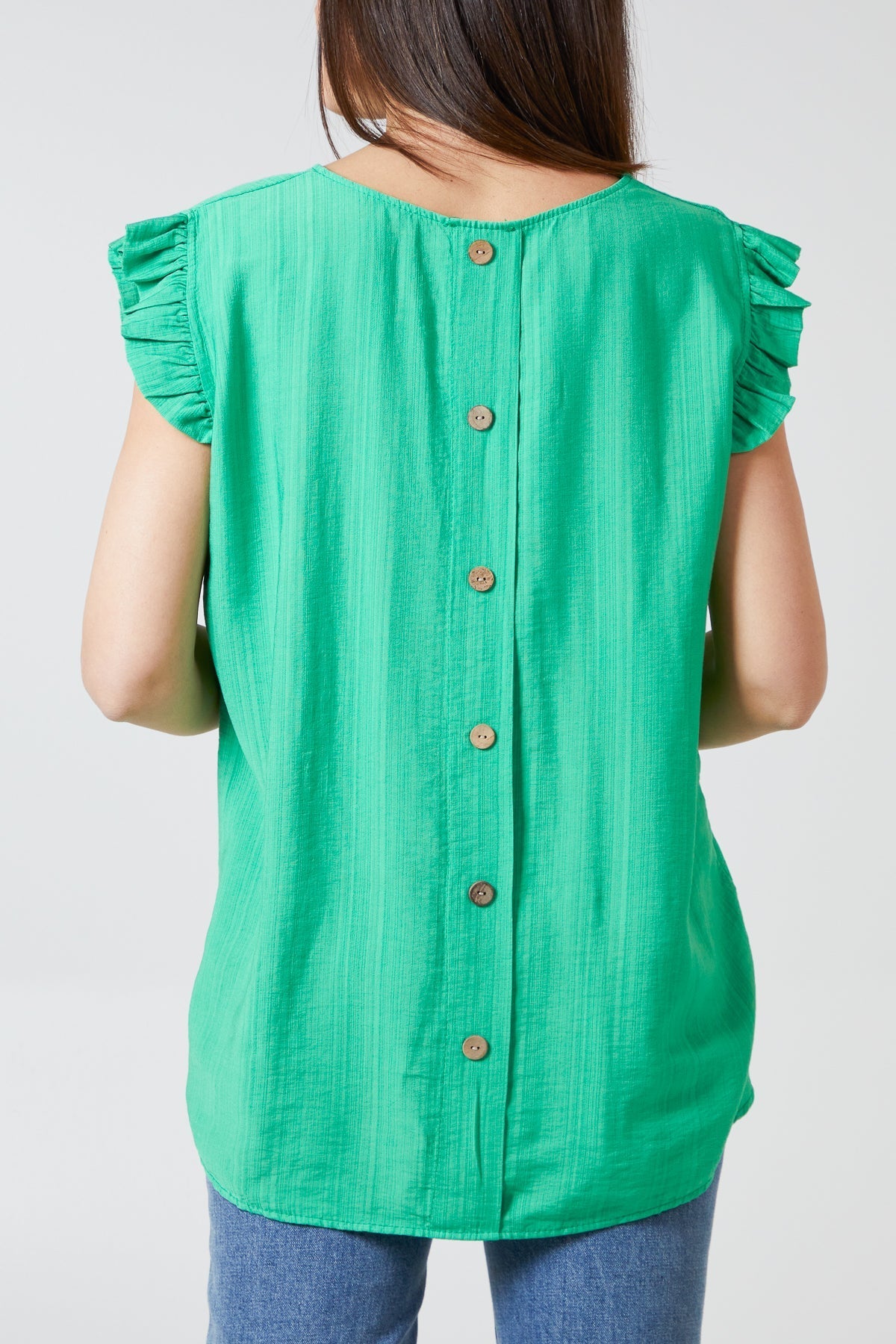 Black Linen Look Top Back Button For Women ONE SIZE - Dropwear