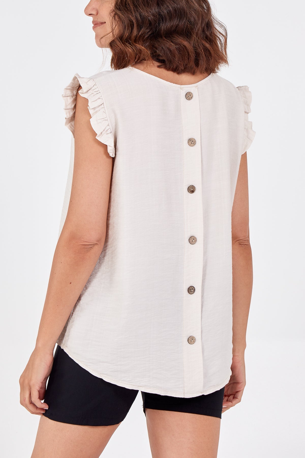 Blush Linen Look Top Back Button For Women ONE SIZE - Dropwear