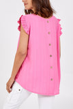 Linen Look Top Back Button For Women  - Dropwear