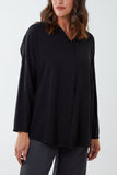 Black Tie Front Plain Shirt Blouse For Women ONE SIZE - Dropwear