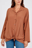 Tie Front Plain Shirt Blouse For Women  - Dropwear