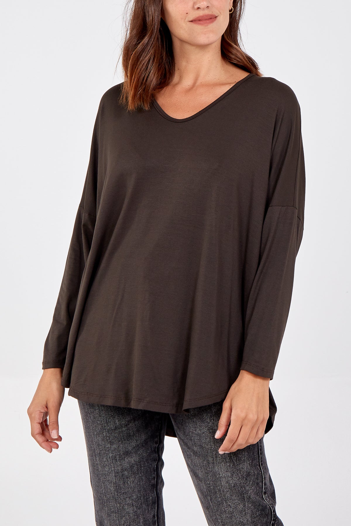 High Low Curved Hem Long Sleeve Top For Women  - Dropwear