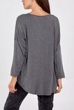 Dark Grey High Low Curved Hem Long Sleeve Top For Women ONE SIZE - Dropwear