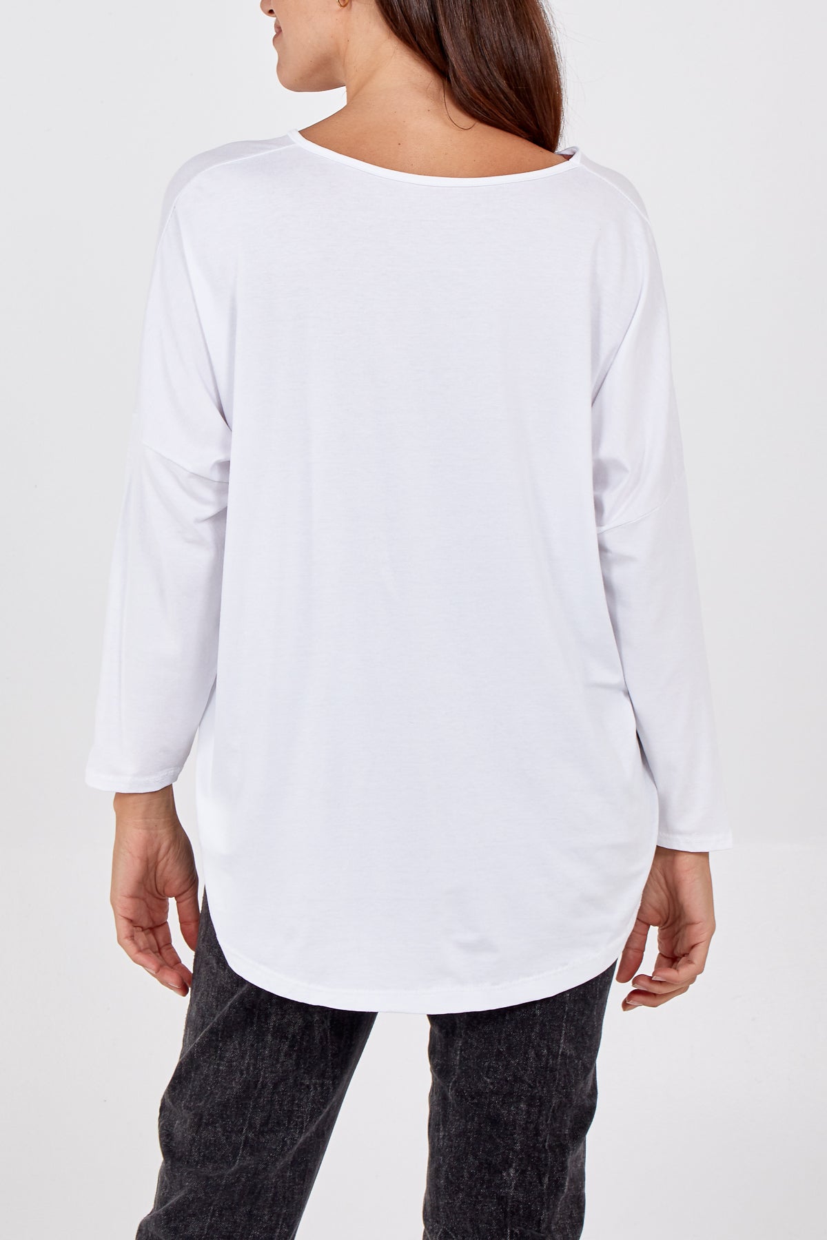 Navy High Low Curved Hem Long Sleeve Top For Women ONE SIZE - Dropwear