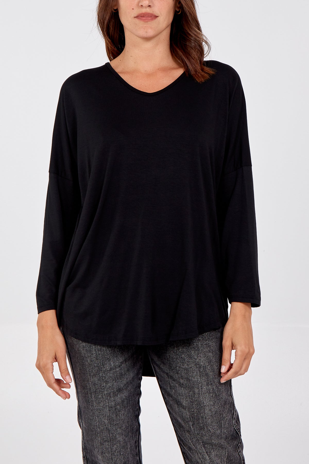 High Low Curved Hem Long Sleeve Top For Women  - Dropwear