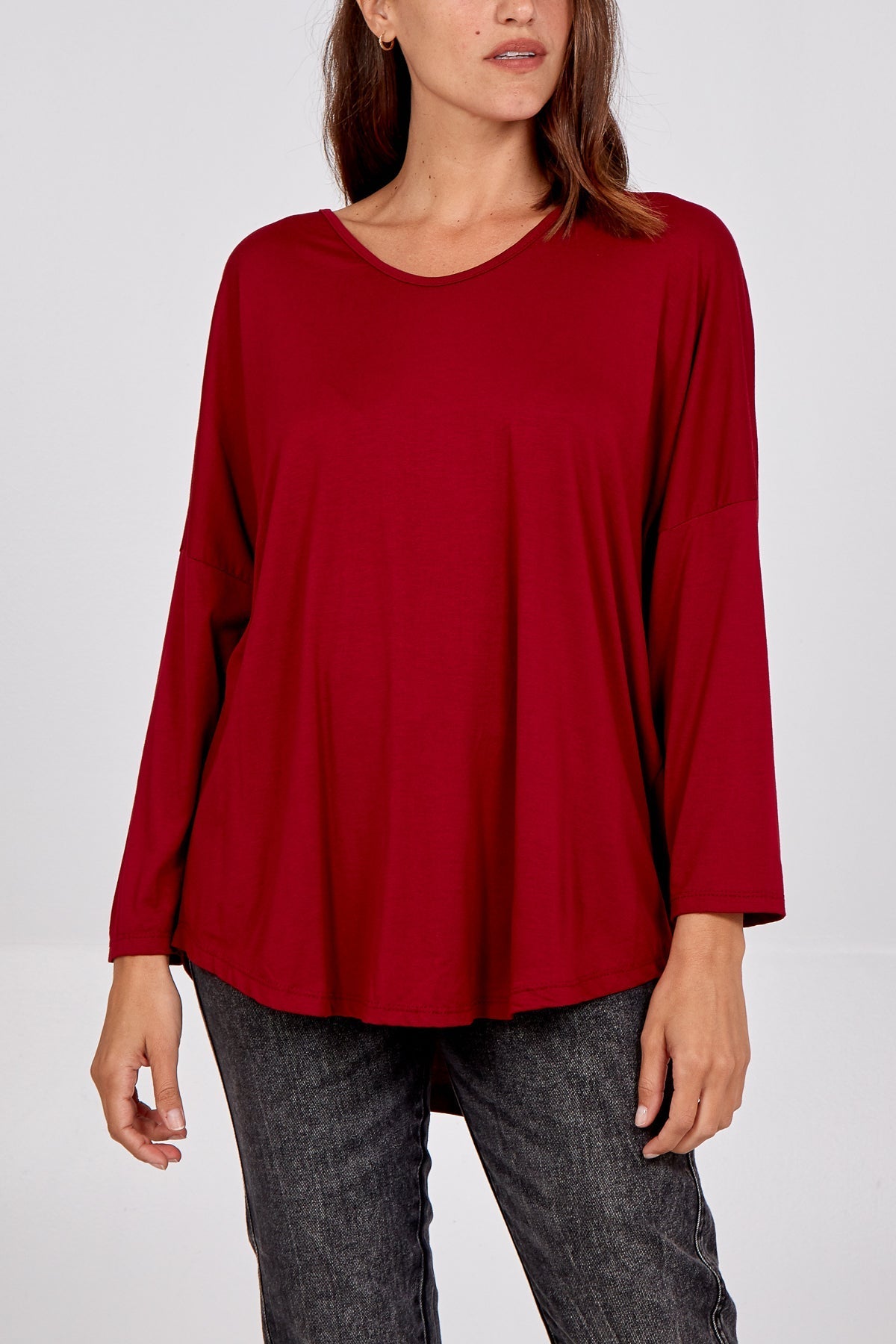 High Low Curved Hem Long Sleeve Top For Women  - Dropwear