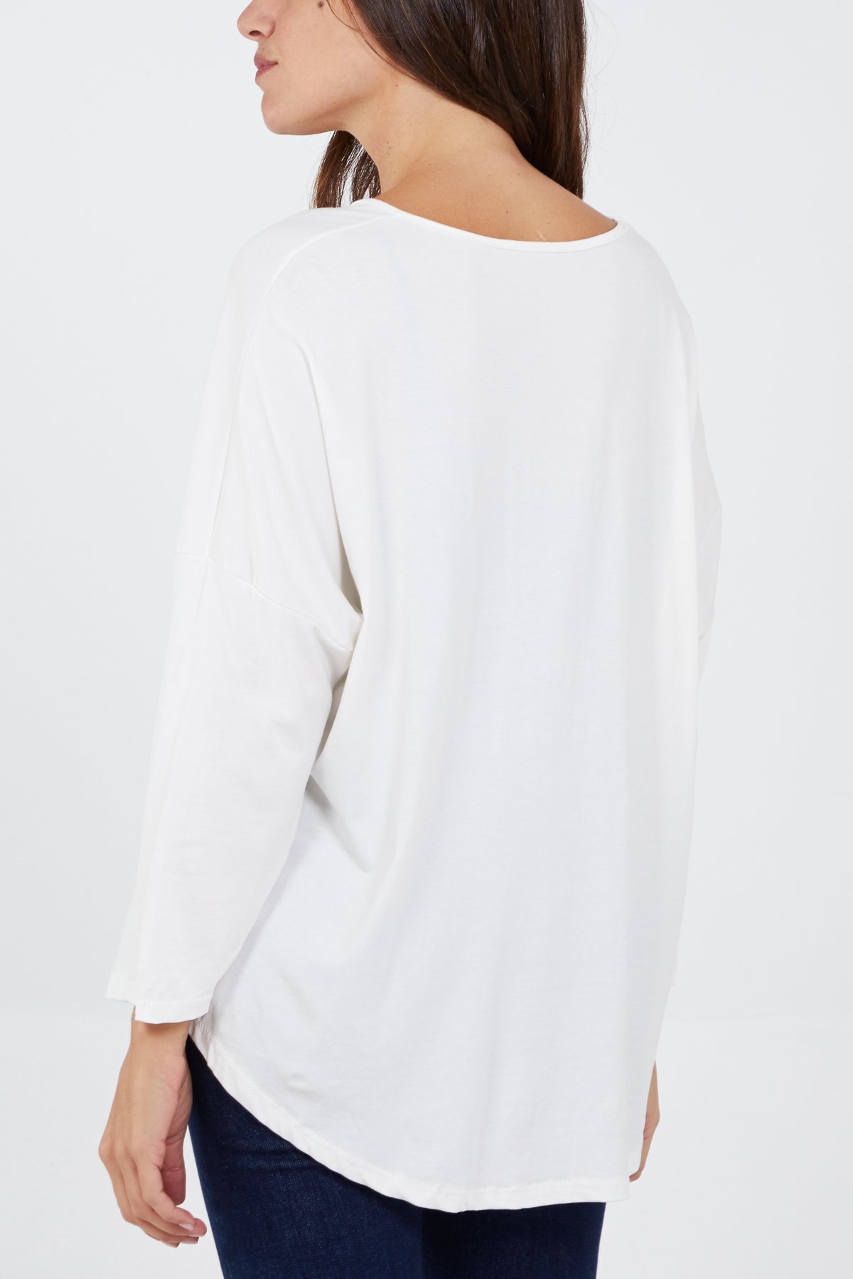 High Low Curved Hem Long Sleeve Top For Women  - Dropwear