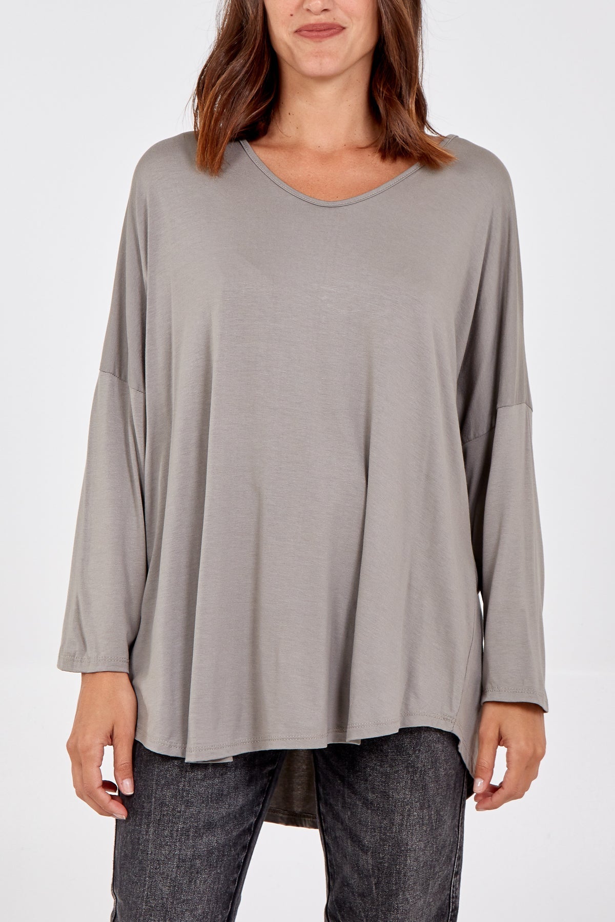 Blue High Low Curved Hem Long Sleeve Top For Women ONE SIZE - Dropwear