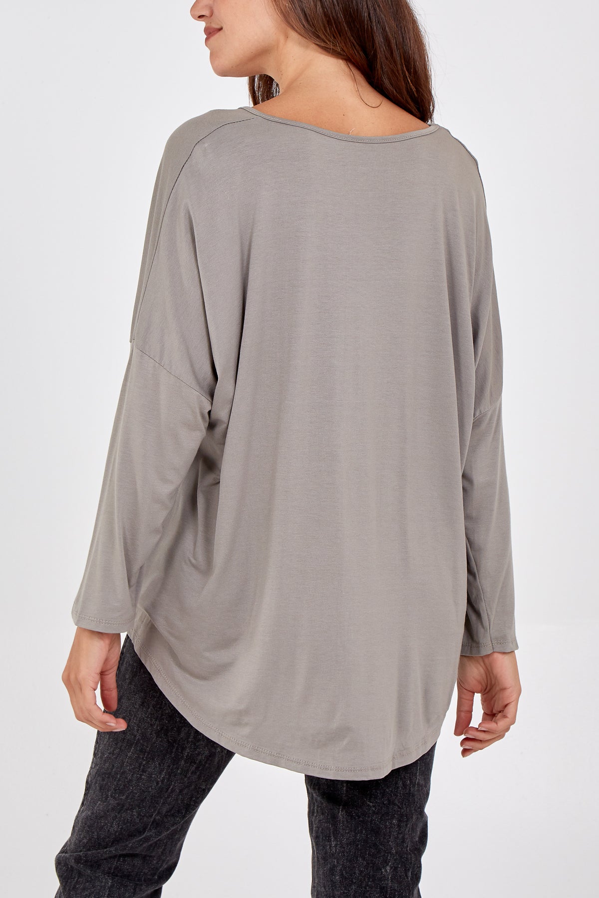 Black High Low Curved Hem Long Sleeve Top For Women ONE SIZE - Dropwear