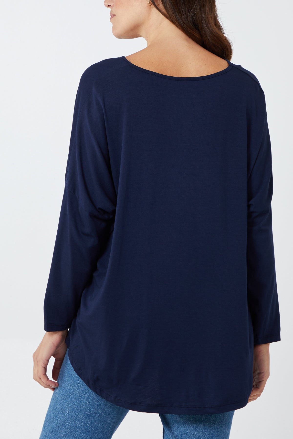 High Low Curved Hem Long Sleeve Top For Women  - Dropwear