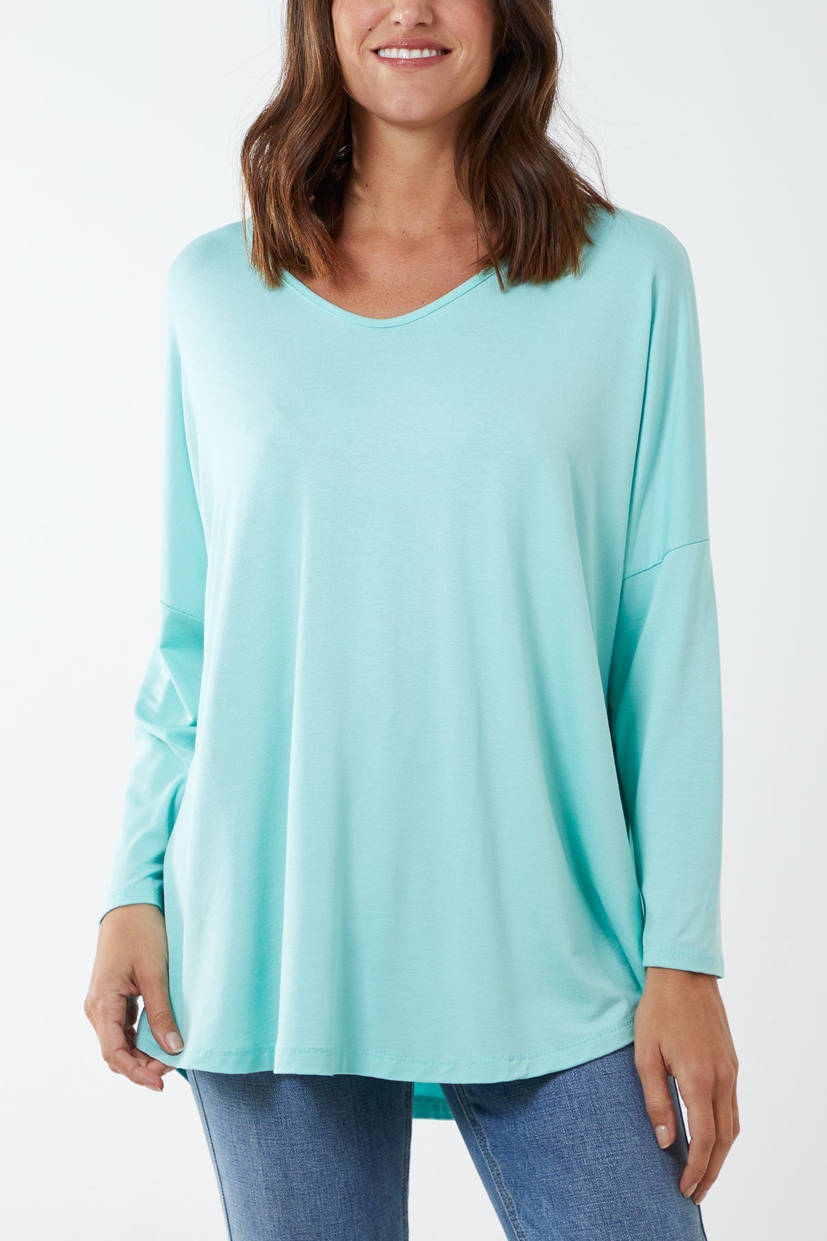 High Low Curved Hem Long Sleeve Top For Women  - Dropwear