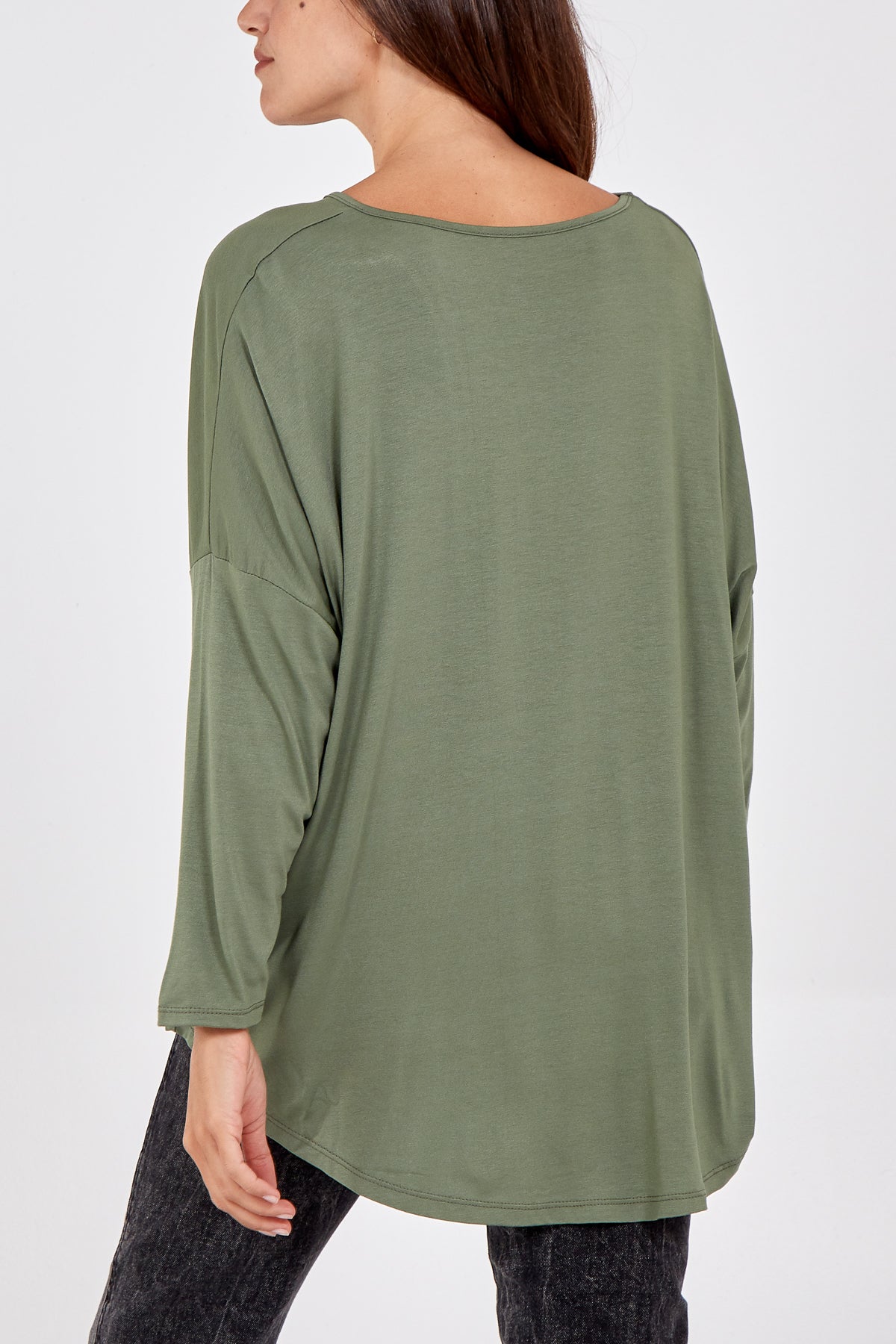 High Low Curved Hem Long Sleeve Top For Women  - Dropwear