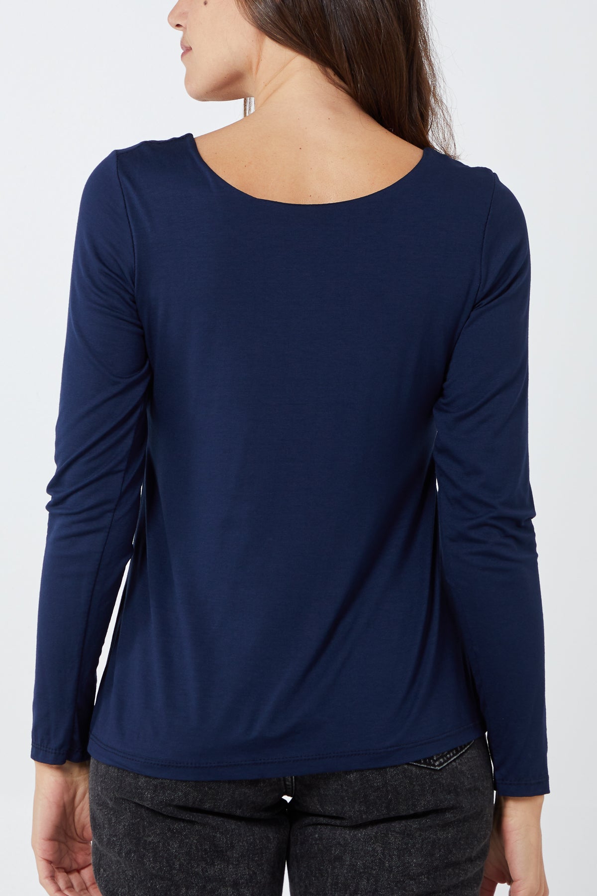 White Basic Double Layer Scoop Neck Long Sleeve Top For Women ONE SIZE - Dropwear