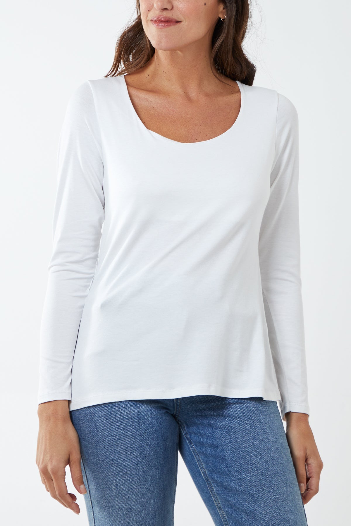 Basic Double Layer Scoop Neck Long Sleeve Top For Women  - Dropwear
