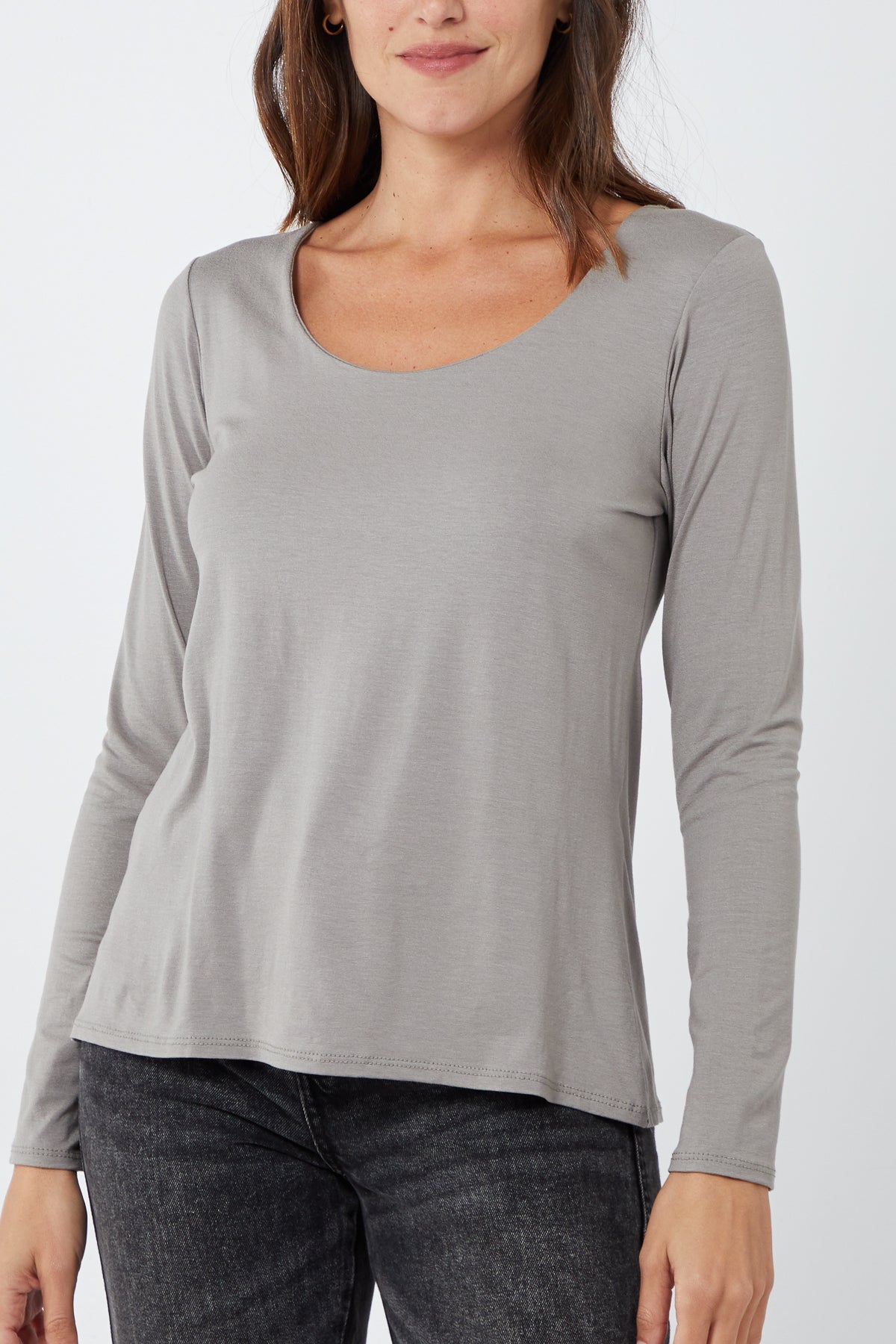 Fuchsia Basic Double Layer Scoop Neck Long Sleeve Top For Women ONE SIZE - Dropwear