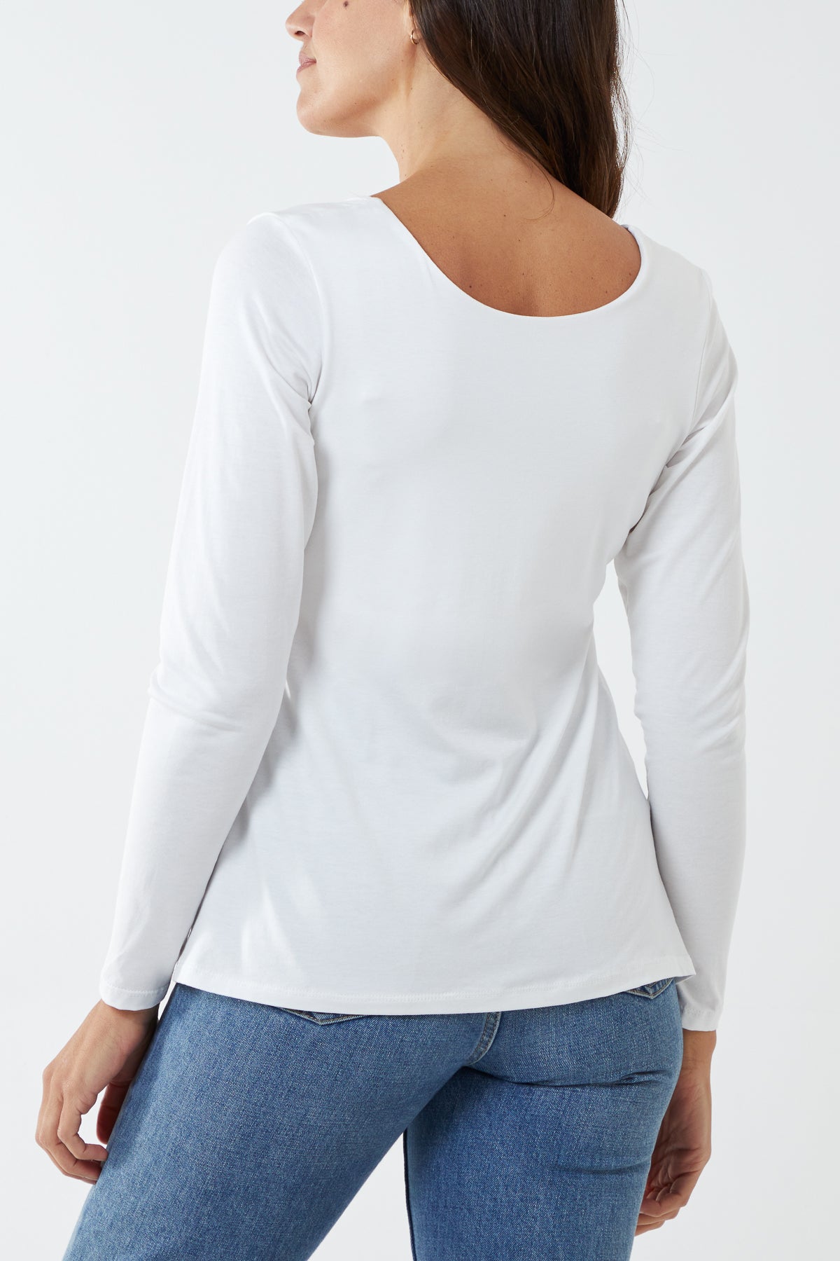 Basic Double Layer Scoop Neck Long Sleeve Top For Women  - Dropwear