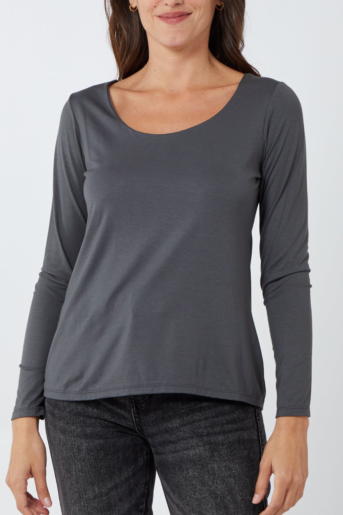 Lime Basic Double Layer Scoop Neck Long Sleeve Top For Women ONE SIZE - Dropwear