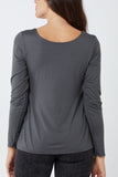 Dark Grey Basic Double Layer Scoop Neck Long Sleeve Top For Women ONE SIZE - Dropwear