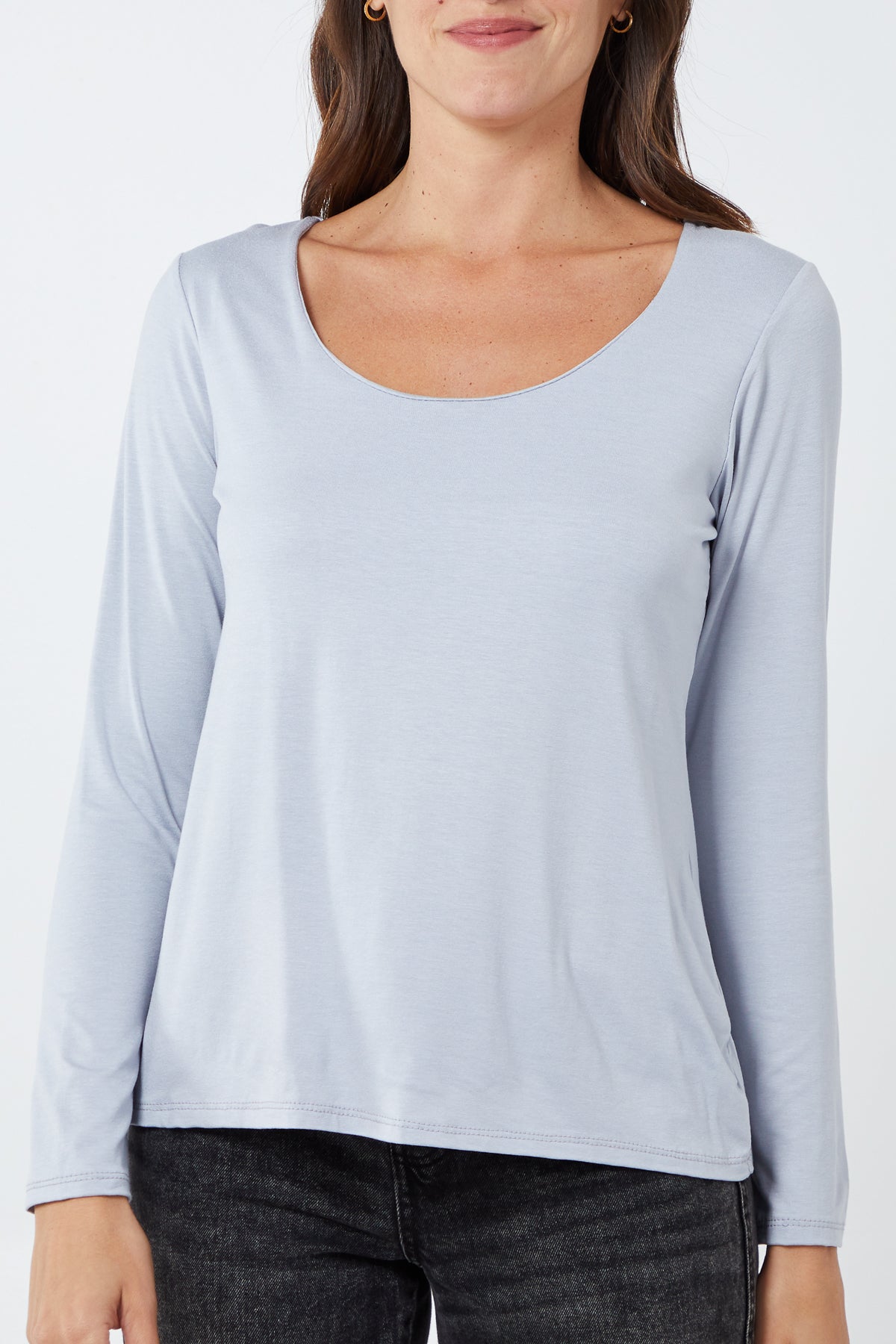 Light Blue Basic Double Layer Scoop Neck Long Sleeve Top For Women ONE SIZE - Dropwear
