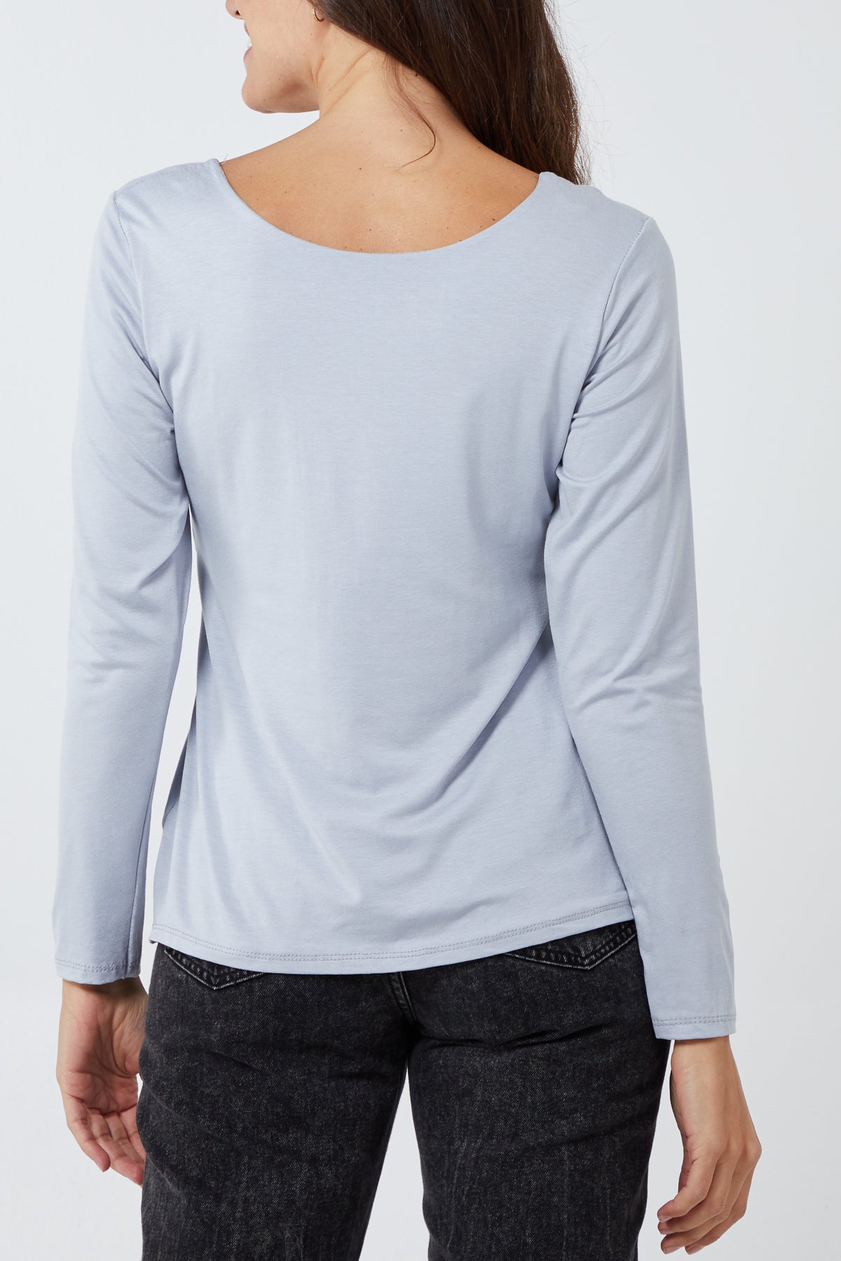 Light Grey Basic Double Layer Scoop Neck Long Sleeve Top For Women ONE SIZE - Dropwear