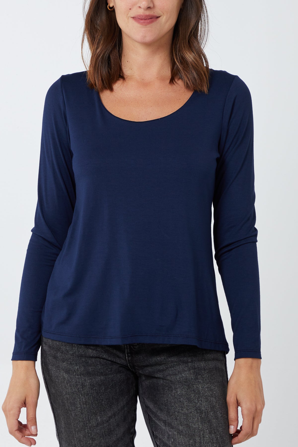 Coral Basic Double Layer Scoop Neck Long Sleeve Top For Women ONE SIZE - Dropwear