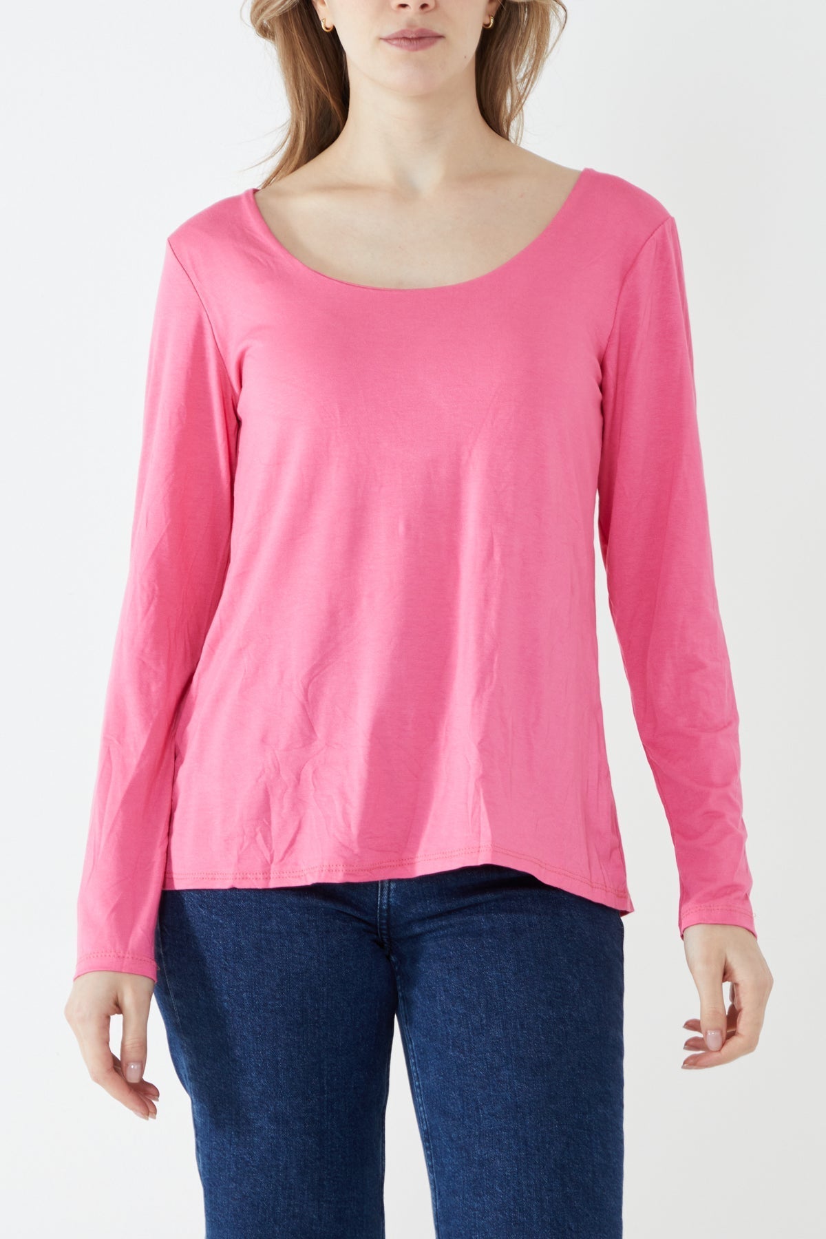 Basic Double Layer Scoop Neck Long Sleeve Top For Women  - Dropwear