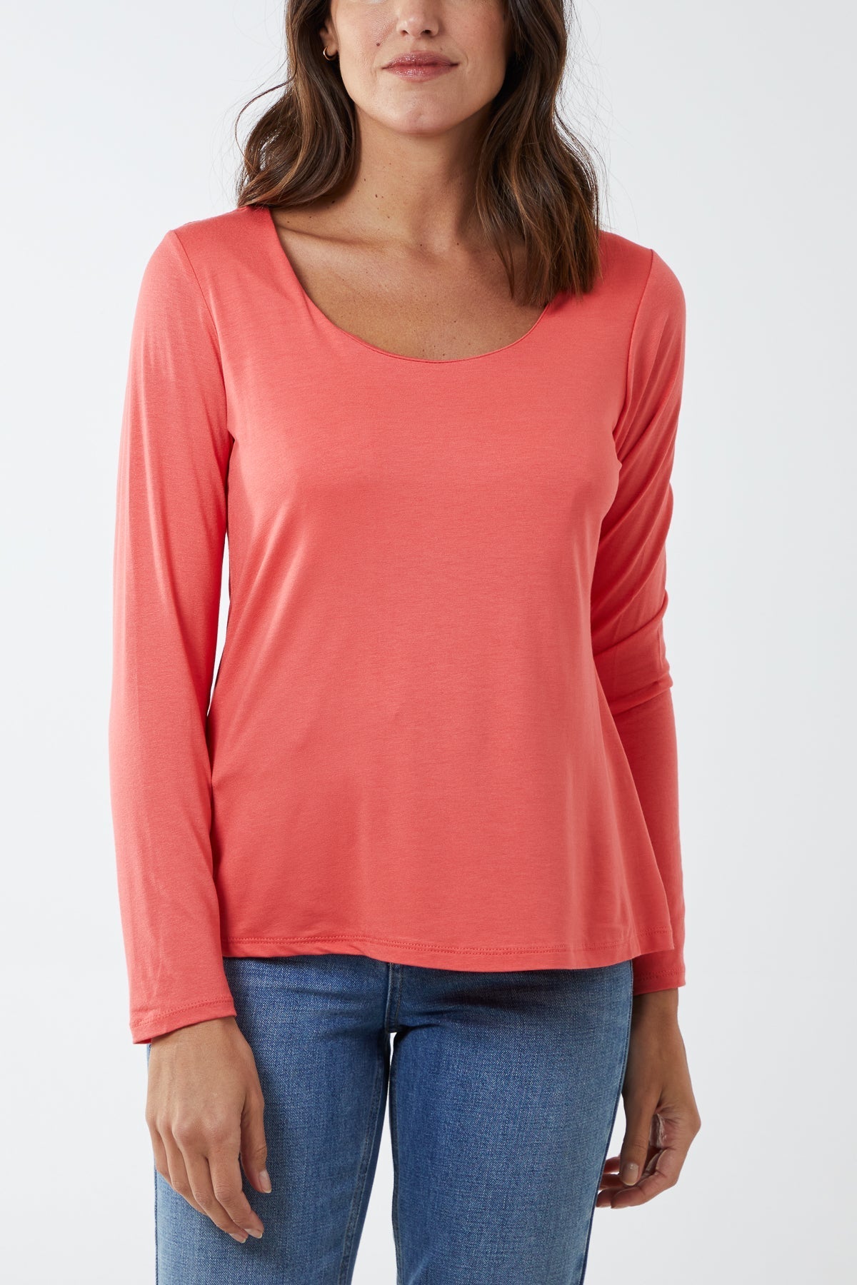 Basic Double Layer Scoop Neck Long Sleeve Top For Women  - Dropwear