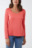 Basic Double Layer Scoop Neck Long Sleeve Top For Women  - Dropwear