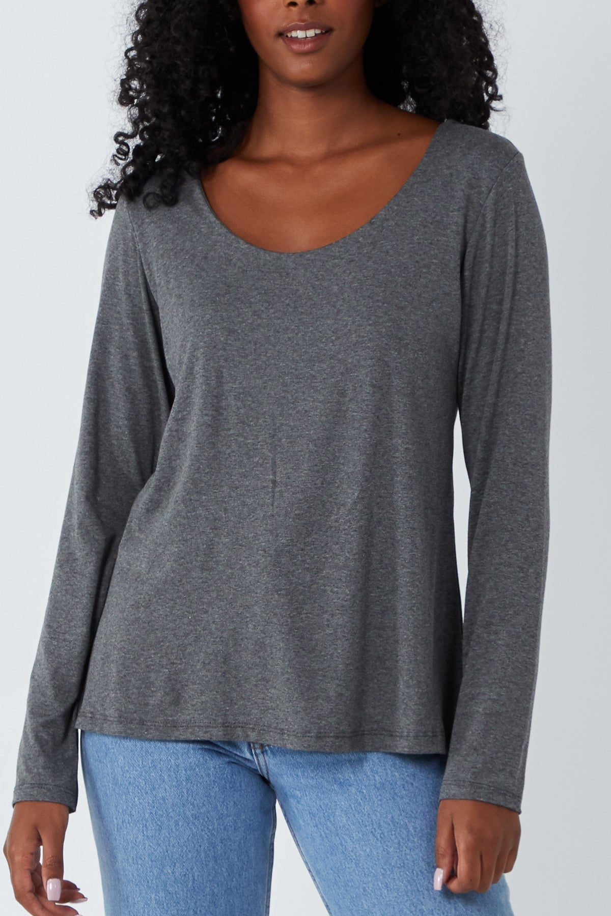 Basic Double Layer Scoop Neck Long Sleeve Top For Women  - Dropwear