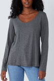 Basic Double Layer Scoop Neck Long Sleeve Top For Women  - Dropwear