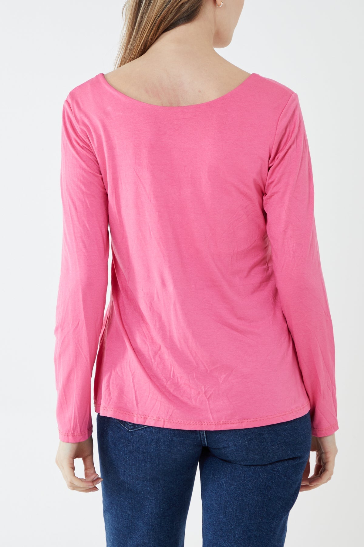 Basic Double Layer Scoop Neck Long Sleeve Top For Women  - Dropwear