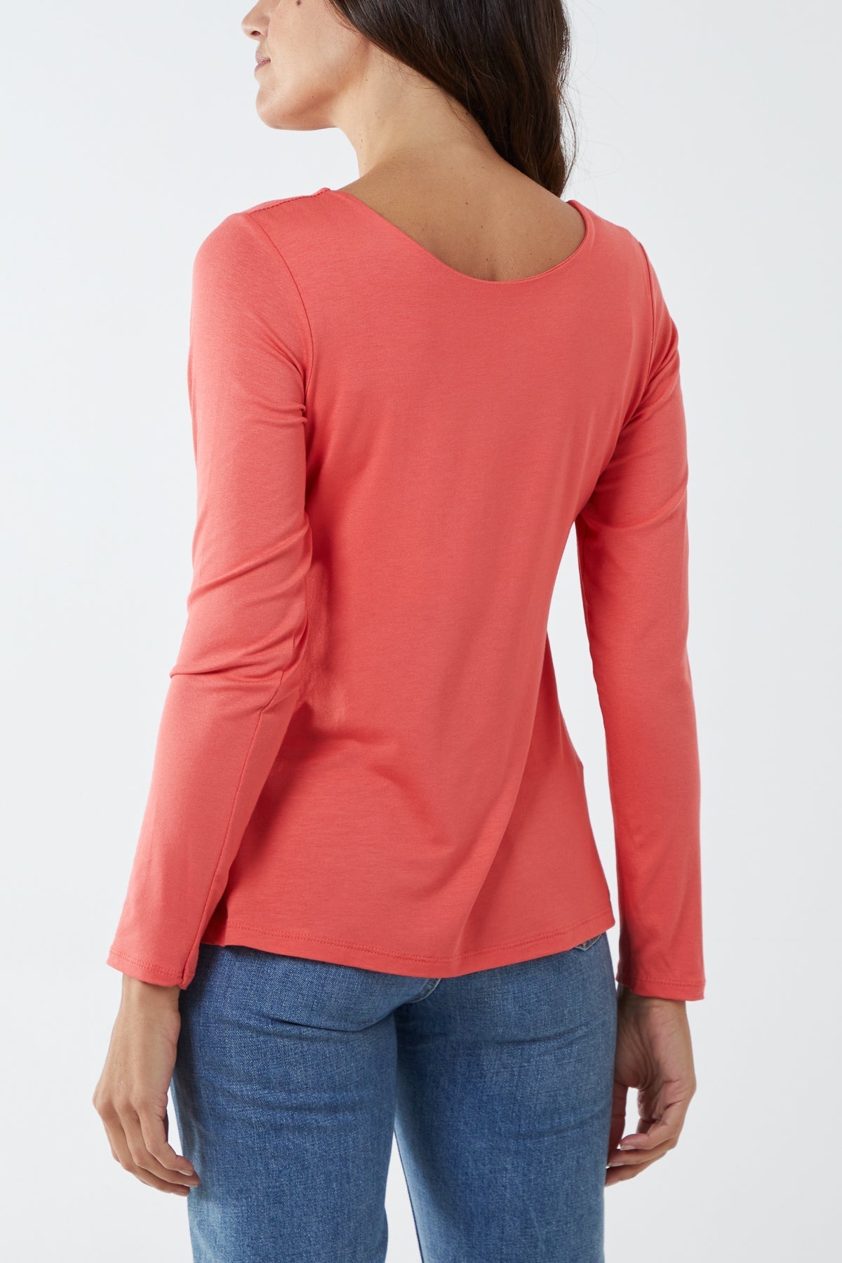 Basic Double Layer Scoop Neck Long Sleeve Top For Women  - Dropwear