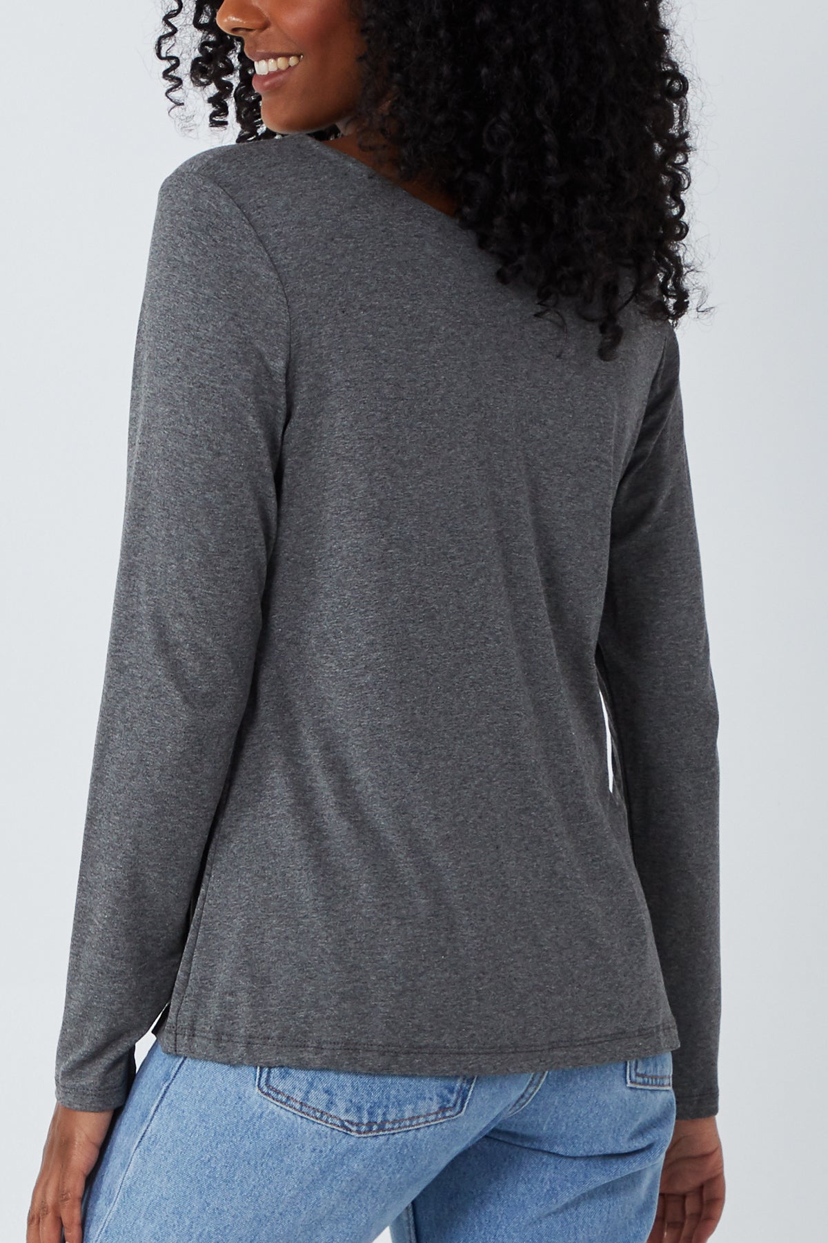 Basic Double Layer Scoop Neck Long Sleeve Top For Women  - Dropwear