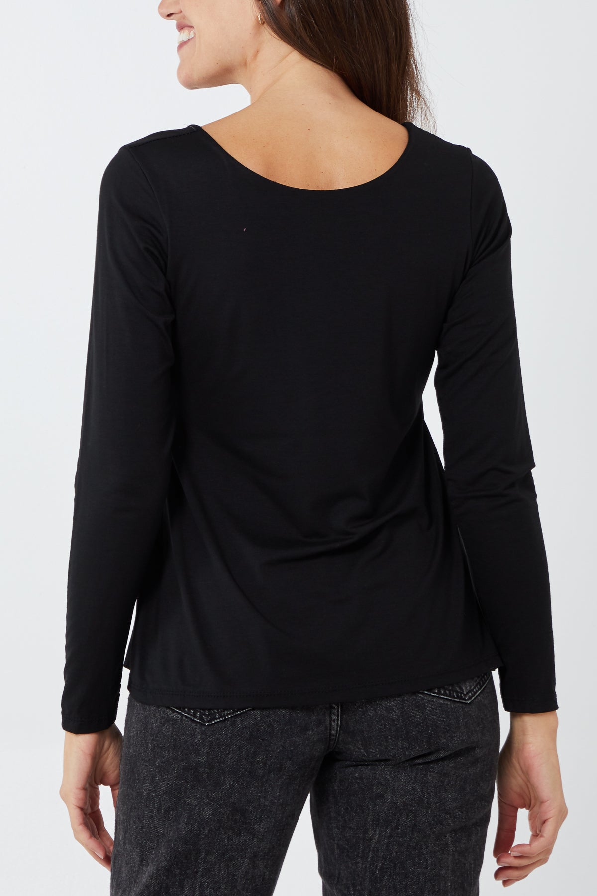 Jade Basic Double Layer Scoop Neck Long Sleeve Top For Women ONE SIZE - Dropwear