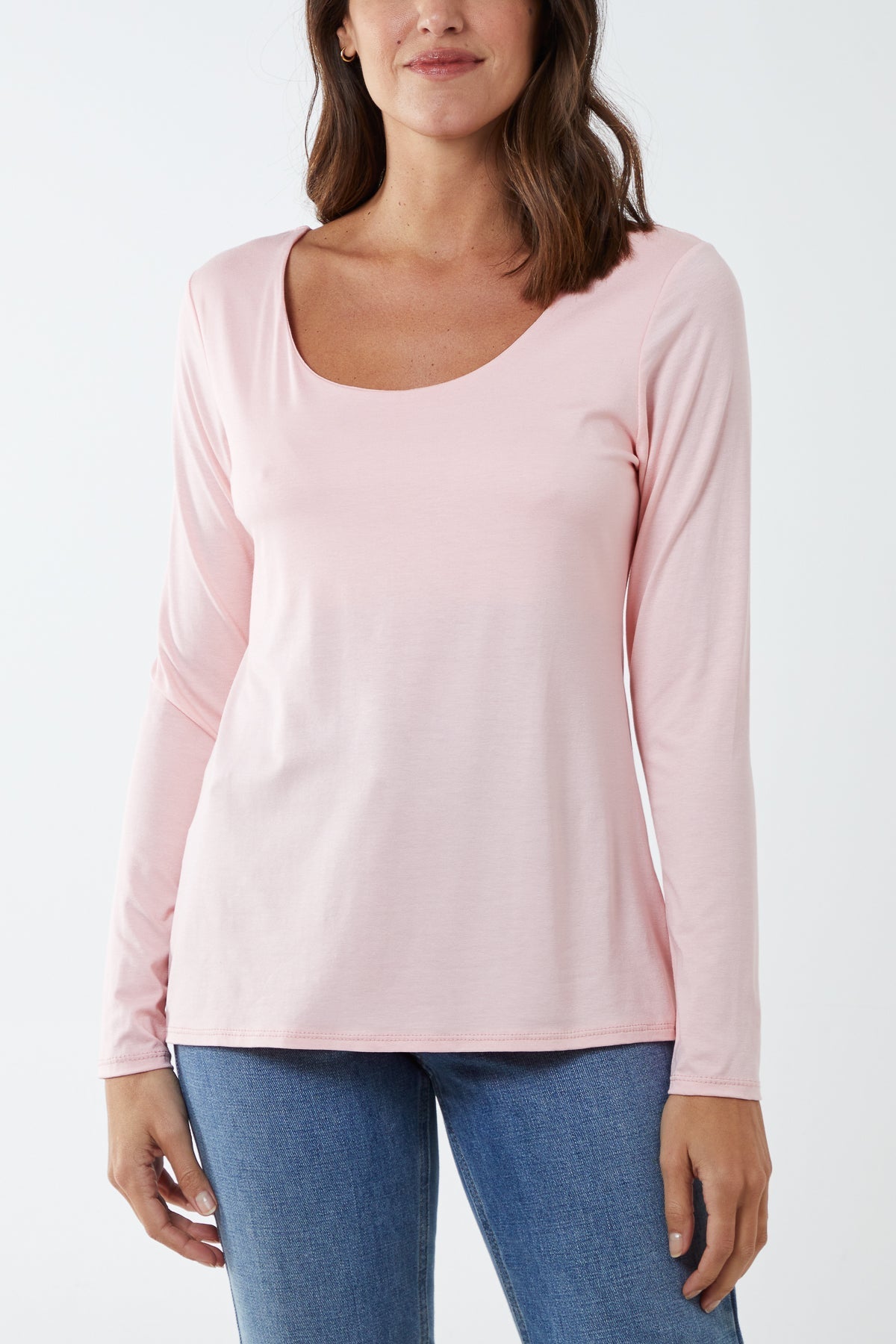 Basic Double Layer Scoop Neck Long Sleeve Top For Women  - Dropwear